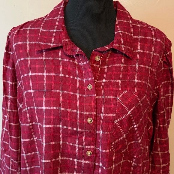 Time & Tru Red Plaid Long Sleeve Soft  Flannel Babydoll Dress Wine Punch NWT XL - Picture 2 of 10